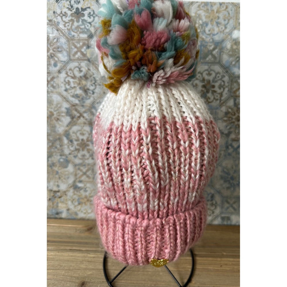 Betsey Johnson Beanie Ombre Metallic Pom Pom Womens OS Pink Excellent